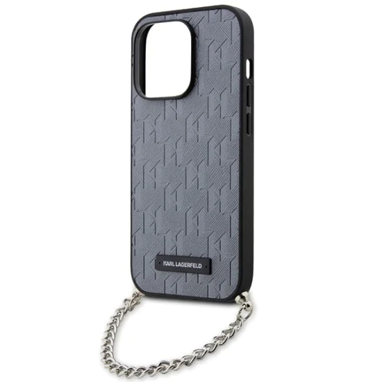 Калъф за iPhone 14 Pro Max - Karl Lagerfeld Saffiano Monogram Chain (KLHCP14XSACKLHPG) - сребрист