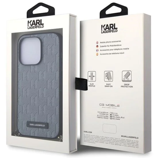 Калъф за iPhone 14 Pro Max - Karl Lagerfeld Saffiano Monogram Chain (KLHCP14XSACKLHPG) - сребрист