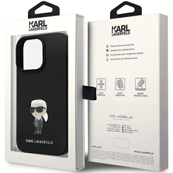 Калъф за iPhone 14 Pro Max - Karl Lagerfeld Silicone (KLHCP14XSMHKHKNPK) - Ikonik Metal Pin