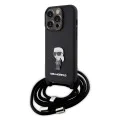 Калъф за iPhone 15 Pro - Karl Lagerfeld Saffiano Crossbody (KLHCP15LSASKKNPSK) - монограм метален щифт Karl