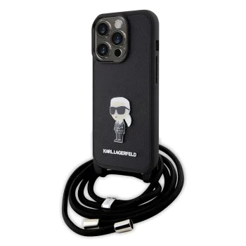 Калъф за iPhone 15 Pro - Karl Lagerfeld Saffiano Crossbody (KLHCP15LSASKKNPSK) - монограм метален щифт Karl