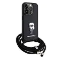 Калъф за iPhone 15 Pro - Karl Lagerfeld Saffiano Crossbody (KLHCP15LSASKKNPSK) - монограм метален щифт Karl