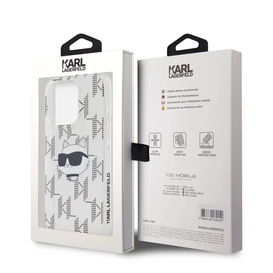 Калъф за iPhone 15 Pro - Karl Lagerfeld IML Luxury (KLHCCHCP15LHKLKLPCHT) - Clear Choupette Head&Monogram