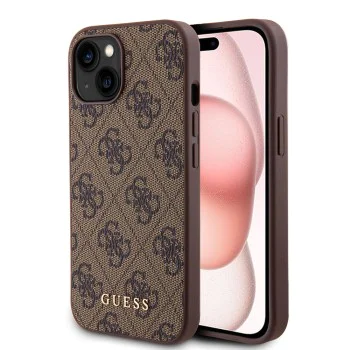 Калъф за iPhone 15 Plus - Guess Hardcase 4G Metal Gold Logo (GUHCP15MG4GFBR) - Кафяв