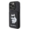 Калъф за iPhone 15 Pro - Karl Lagerfeld Saffiano Cardslots and Stand (KLHCP15LSAKCNSCK) - Monogram Choupette