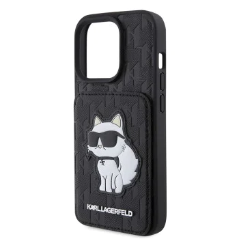 Калъф за iPhone 15 Pro - Karl Lagerfeld Saffiano Cardslots and Stand (KLHCP15LSAKCNSCK) - Monogram Choupette