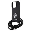 Калъф за iPhone 15 Pro - Karl Lagerfeld Saffiano Crossbody (KLHCP15LSAKCPSK) - Metal Pin Karl&Choupette