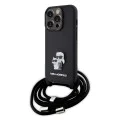 Калъф за iPhone 15 Pro - Karl Lagerfeld Saffiano Crossbody (KLHCP15LSAKCPSK) - Metal Pin Karl&Choupette