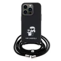 Калъф за iPhone 15 Pro - Karl Lagerfeld Saffiano Crossbody (KLHCP15LSAKCPSK) - Metal Pin Karl&Choupette
