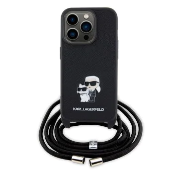 Калъф за iPhone 15 Pro - Karl Lagerfeld Saffiano Crossbody (KLHCP15LSAKCPSK) - Metal Pin Karl&Choupette