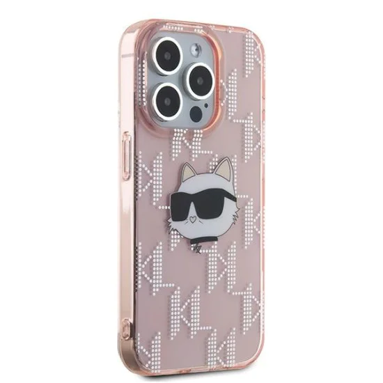 Калъф за iPhone 15 Pro - Karl Lagerfeld IML Luxury (KLHCCHCP15LHKLKLPCHP) - Pink Choupette Head&Monogram