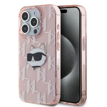 Калъф за iPhone 15 Pro - Karl Lagerfeld IML Luxury (KLHCCHCP15LHKLKLPCHP) - Pink Choupette Head&Monogram
