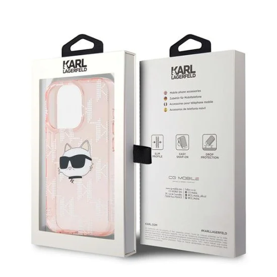 Калъф за iPhone 15 Pro - Karl Lagerfeld IML Luxury (KLHCCHCP15LHKLKLPCHP) - Pink Choupette Head&Monogram