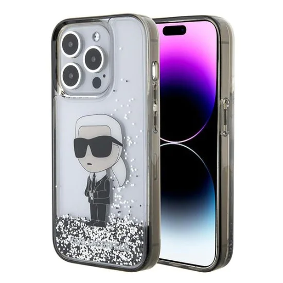 Калъф за iPhone 15 Pro - Karl Lagerfeld Hardcase Liquid Glitter (KLHCP15LLLLKKKKNSK) - Прозрачен Ikonik