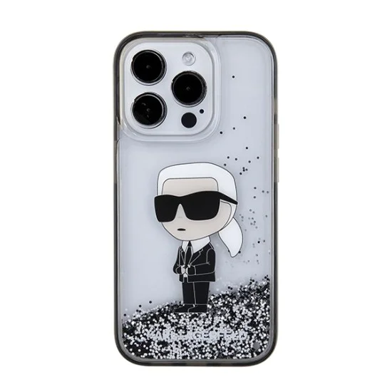 Калъф за iPhone 15 Pro - Karl Lagerfeld Hardcase Liquid Glitter (KLHCP15LLLLKKKKNSK) - Прозрачен Ikonik