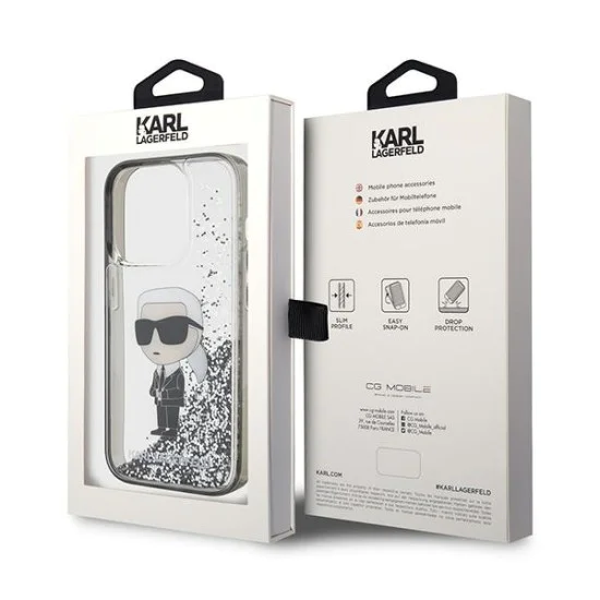 Калъф за iPhone 15 Pro - Karl Lagerfeld Hardcase Liquid Glitter (KLHCP15LLLLKKKKNSK) - Прозрачен Ikonik