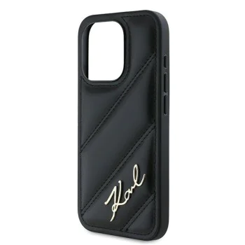 Калъф за iPhone 15 Pro - Karl Lagerfeld Diagonal Quilted Script (KLHCP15LPQQDSMGK) - Черен