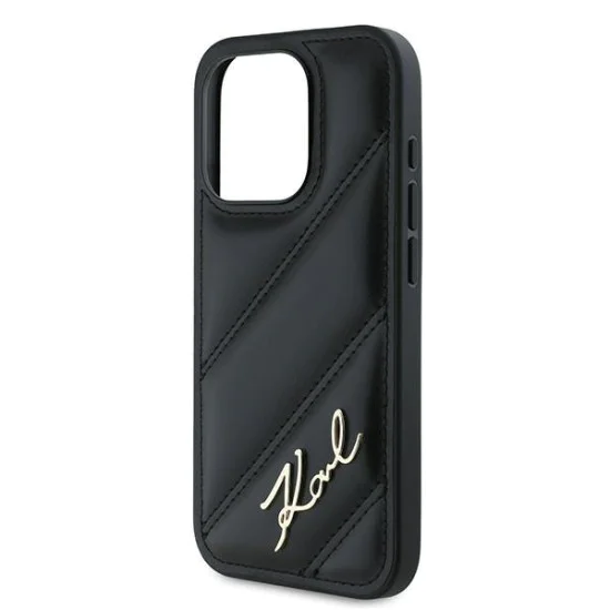 Калъф за iPhone 15 Pro - Karl Lagerfeld Diagonal Quilted Script (KLHCP15LPQQDSMGK) - Черен