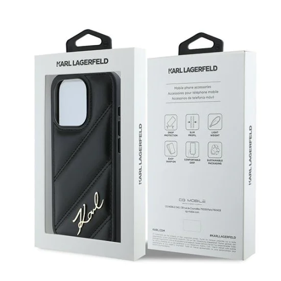 Калъф за iPhone 15 Pro - Karl Lagerfeld Diagonal Quilted Script (KLHCP15LPQQDSMGK) - Черен