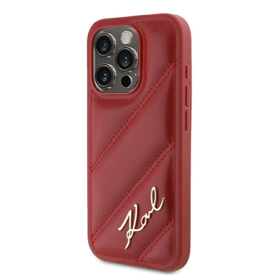 Калъф за iPhone 15 Pro - Karl Lagerfeld Diagonal Quilted Script (KLHCP15LPQQDSMGR) - Червен