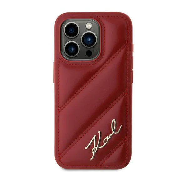 Калъф за iPhone 15 Pro - Karl Lagerfeld Diagonal Quilted Script (KLHCP15LPQQDSMGR) - Червен