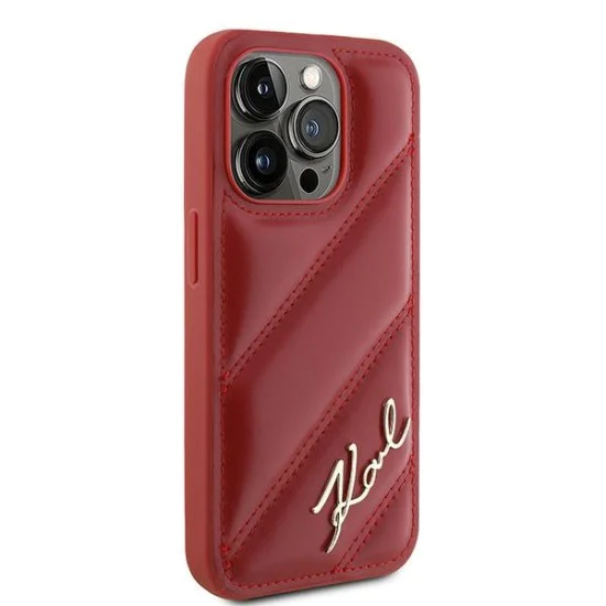 Калъф за iPhone 15 Pro - Karl Lagerfeld Diagonal Quilted Script (KLHCP15LPQQDSMGR) - Червен