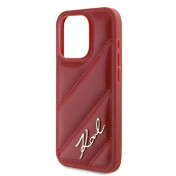 Калъф за iPhone 15 Pro - Karl Lagerfeld Diagonal Quilted Script (KLHCP15LPQQDSMGR) - Червен