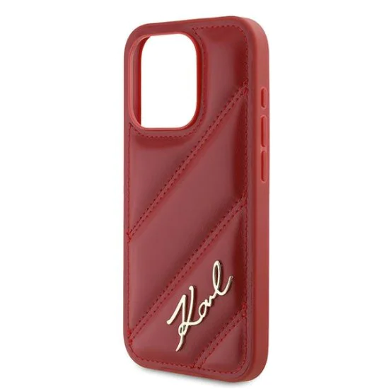 Калъф за iPhone 15 Pro - Karl Lagerfeld Diagonal Quilted Script (KLHCP15LPQQDSMGR) - Червен