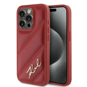 Калъф за iPhone 15 Pro - Karl Lagerfeld Diagonal Quilted Script (KLHCP15LPQQDSMGR) - Червен