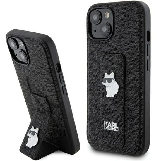 Калъф за iPhone 15 Plus - Karl Lagerfeld Saffiano Gripstand (KLHCP15MGSACHPK) - Choupette Pins