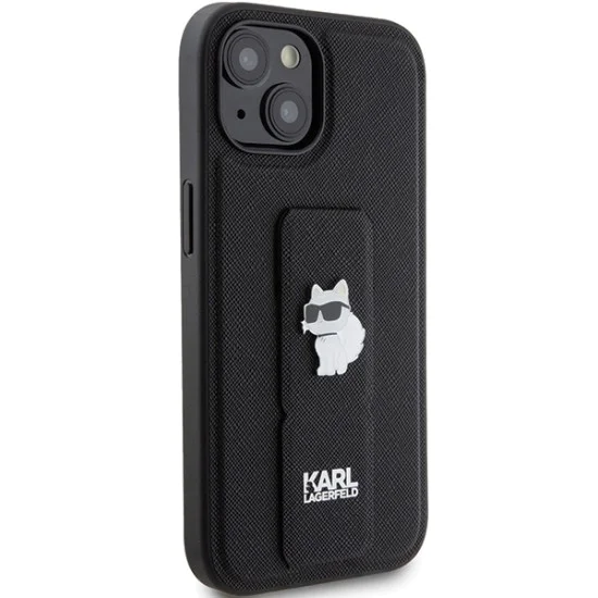 Калъф за iPhone 15 Plus - Karl Lagerfeld Saffiano Gripstand (KLHCP15MGSACHPK) - Choupette Pins