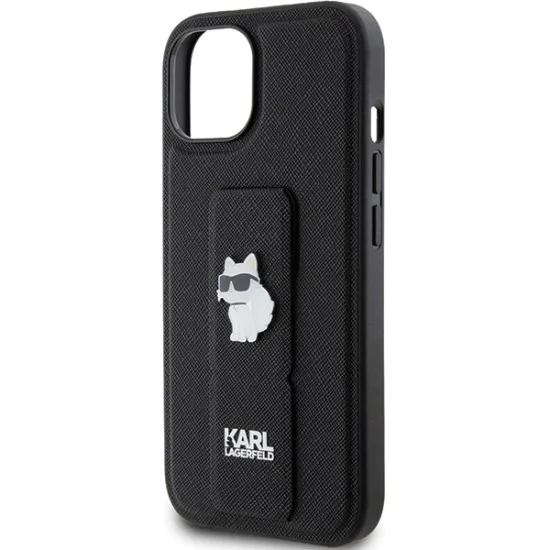 Калъф за iPhone 15 Plus - Karl Lagerfeld Saffiano Gripstand (KLHCP15MGSACHPK) - Choupette Pins