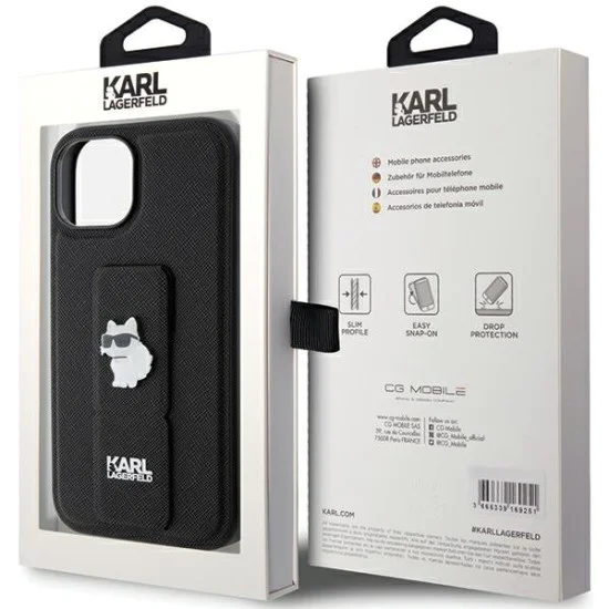 Калъф за iPhone 15 - Karl Lagerfeld Saffiano Gripstand (KLHCP15SGSACHPK) - Choupette