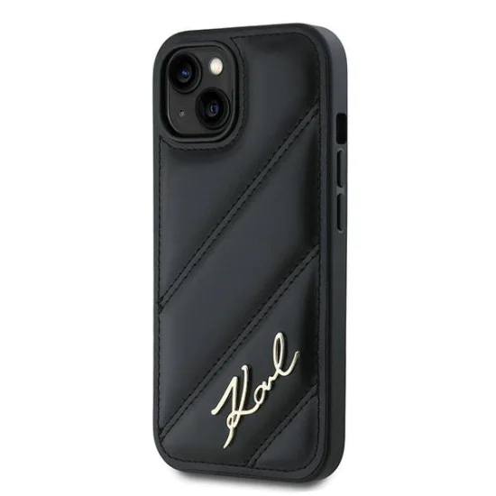 Калъф за iPhone 15 - Karl Lagerfeld Diagonal Quilted Script (KLHCP15SPQQDSMGK) - Черен