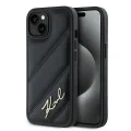 Калъф за iPhone 15 - Karl Lagerfeld Diagonal Quilted Script (KLHCP15SPQQDSMGK) - Черен