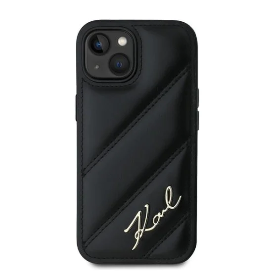 Калъф за iPhone 15 - Karl Lagerfeld Diagonal Quilted Script (KLHCP15SPQQDSMGK) - Черен