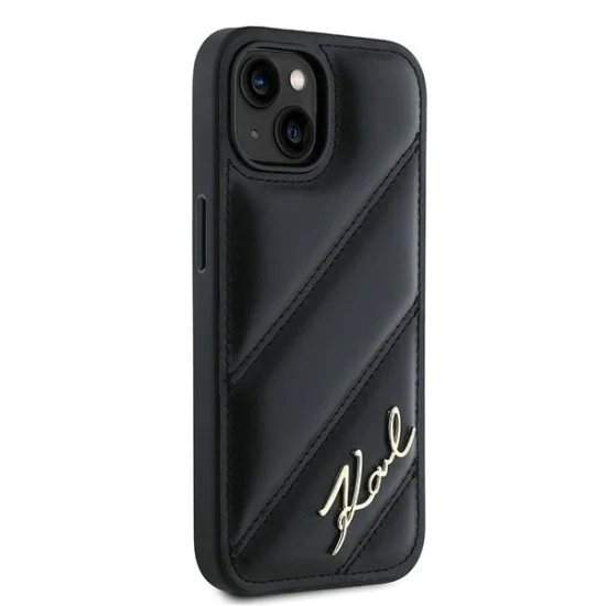 Калъф за iPhone 15 - Karl Lagerfeld Diagonal Quilted Script (KLHCP15SPQQDSMGK) - Черен