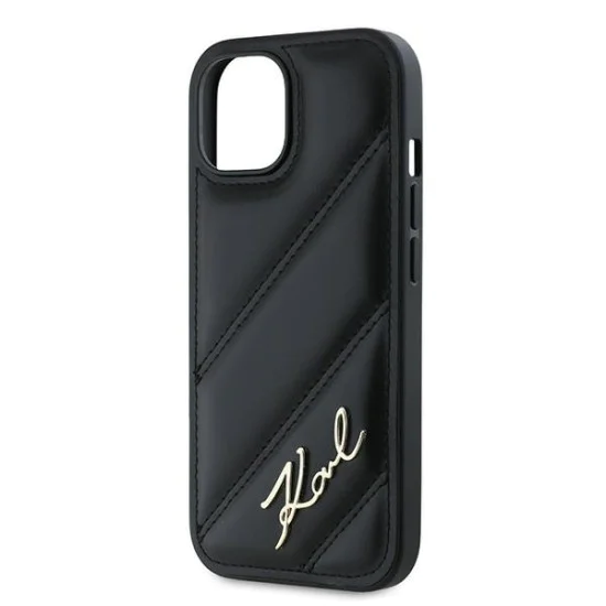 Калъф за iPhone 15 - Karl Lagerfeld Diagonal Quilted Script (KLHCP15SPQQDSMGK) - Черен