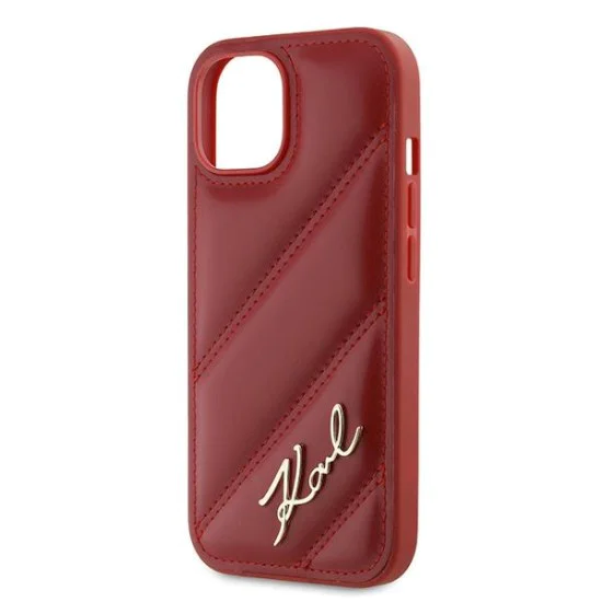 Калъф за iPhone 15 / iPhone 14 / iPhone 13 - Karl Lagerfeld Diagonal Quilted Script (KLHCP15SPQQDSMGR) - Червен