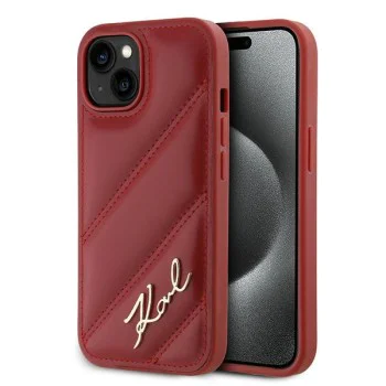 Калъф за iPhone 15 / iPhone 14 / iPhone 13 - Karl Lagerfeld Diagonal Quilted Script (KLHCP15SPQQDSMGR) - Червен