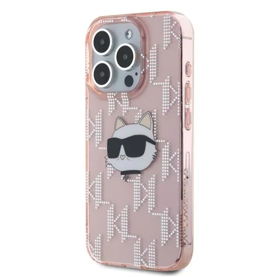 Калъф за iPhone 15 Pro Max - Karl Lagerfeld IML Luxury (KLHCP15XHKLKLPCHP) - Pink Choupette Head&Monogram