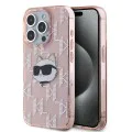 Калъф за iPhone 15 Pro Max - Karl Lagerfeld IML Luxury (KLHCP15XHKLKLPCHP) - Pink Choupette Head&Monogram