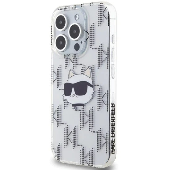 Калъф за iPhone 15 Pro Max - Karl Lagerfeld IML Luxury (KLHCP15XHKLKLPCHT) - Transparent Choupette Head&Monogram