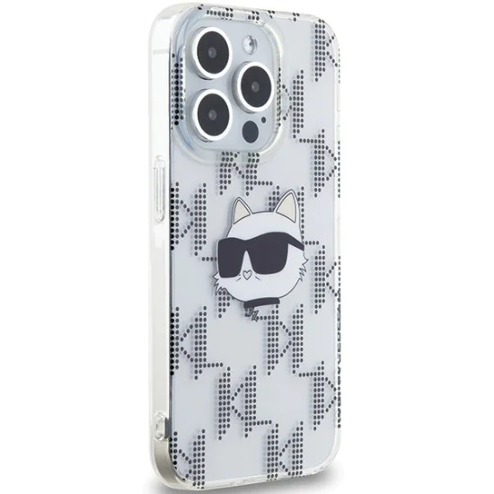 Калъф за iPhone 15 Pro Max - Karl Lagerfeld IML Luxury (KLHCP15XHKLKLPCHT) - Transparent Choupette Head&Monogram