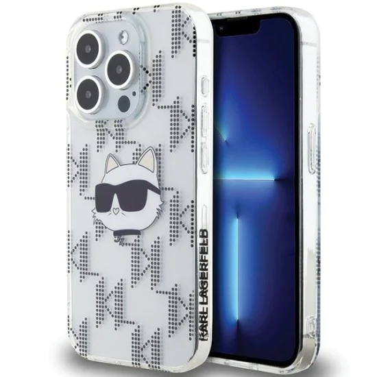 Калъф за iPhone 15 Pro Max - Karl Lagerfeld IML Luxury (KLHCP15XHKLKLPCHT) - Transparent Choupette Head&Monogram