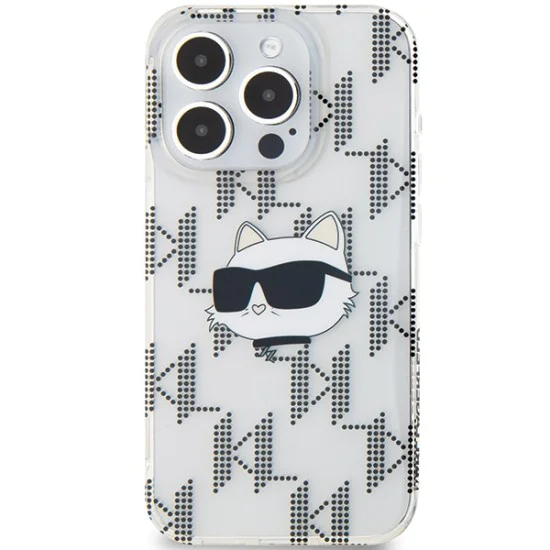 Калъф за iPhone 15 Pro Max - Karl Lagerfeld IML Luxury (KLHCP15XHKLKLPCHT) - Transparent Choupette Head&Monogram