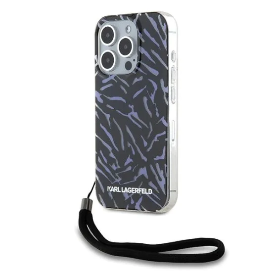 Калъф за IPhone 15 Pro Max - твърд калъф Karl Lagerfeld (KLHCP15XHZBZPKCCU) - лилава зебра с кабел