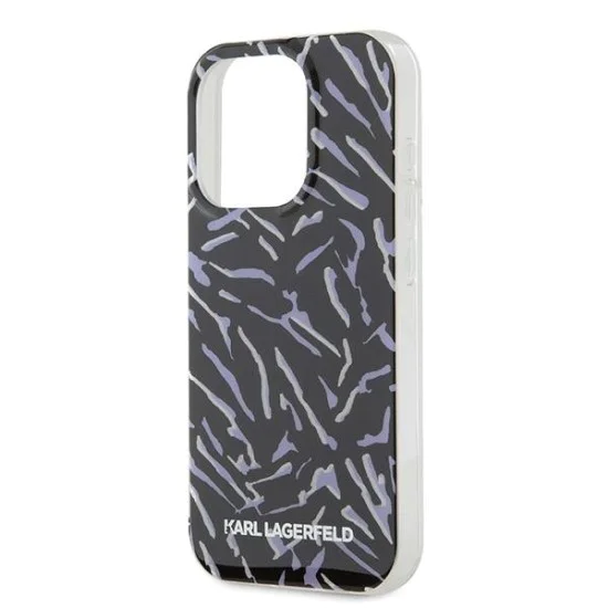 Калъф за IPhone 15 Pro Max - твърд калъф Karl Lagerfeld (KLHCP15XHZBZPKCCU) - лилава зебра с кабел