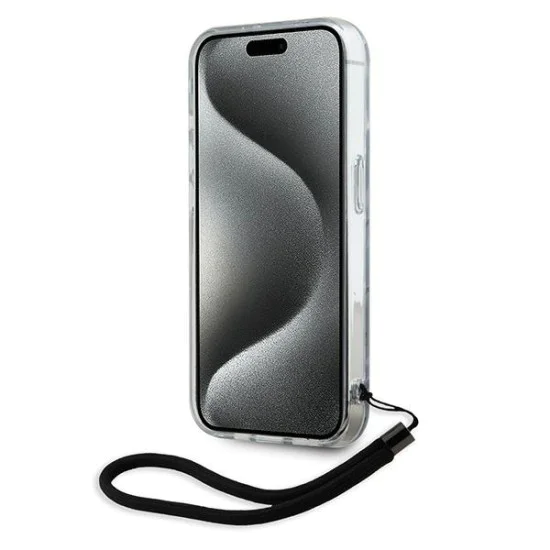 Калъф за IPhone 15 Pro Max - твърд калъф Karl Lagerfeld (KLHCP15XHZBZPKCCU) - лилава зебра с кабел