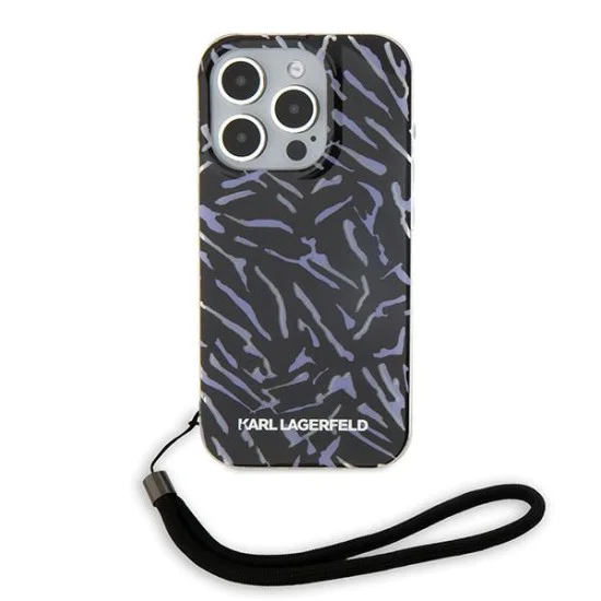 Калъф за IPhone 15 Pro Max - твърд калъф Karl Lagerfeld (KLHCP15XHZBZPKCCU) - лилава зебра с кабел